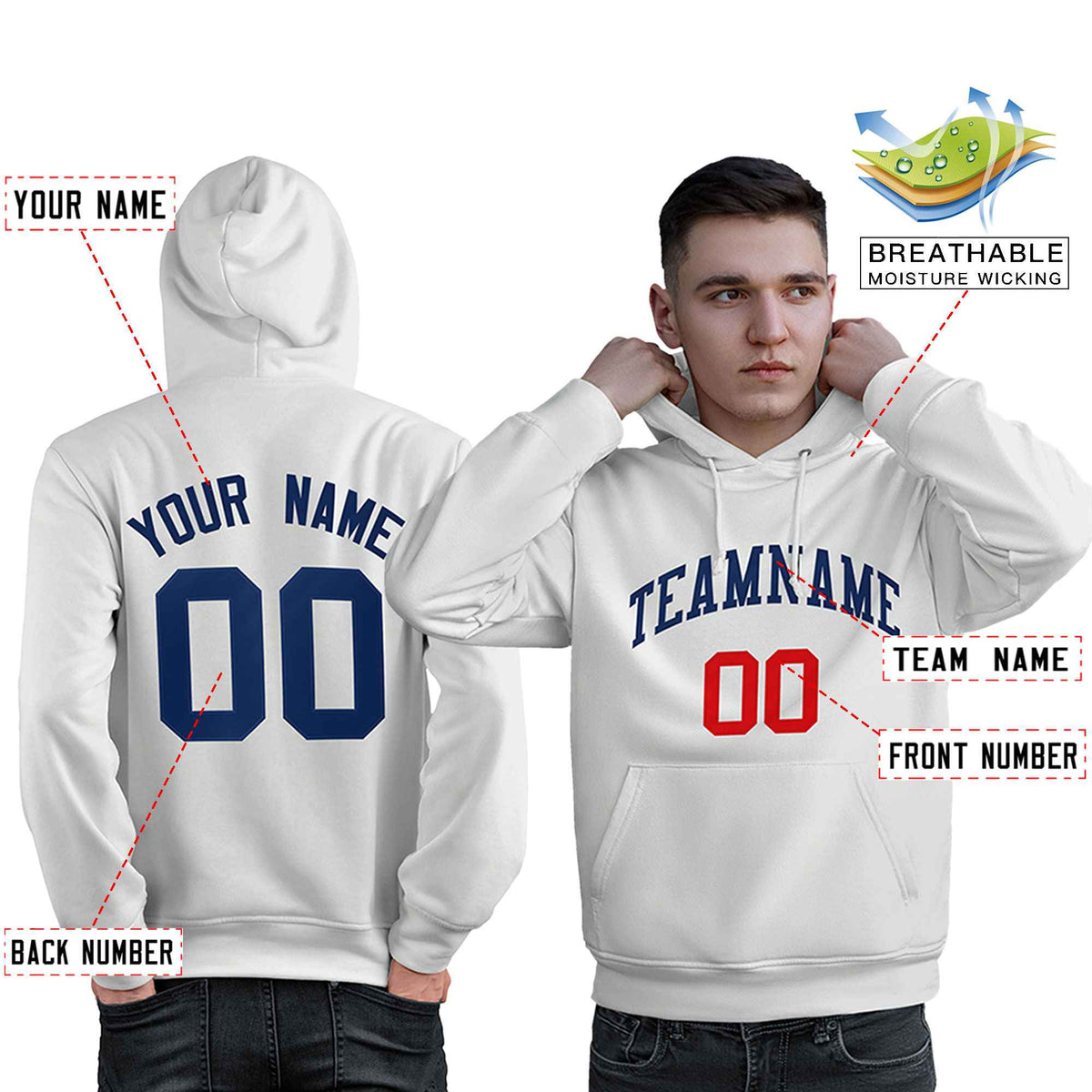Custom White Navy-Red Classic Style Personalized Sport Pullover Hoodie| KXKSHOP