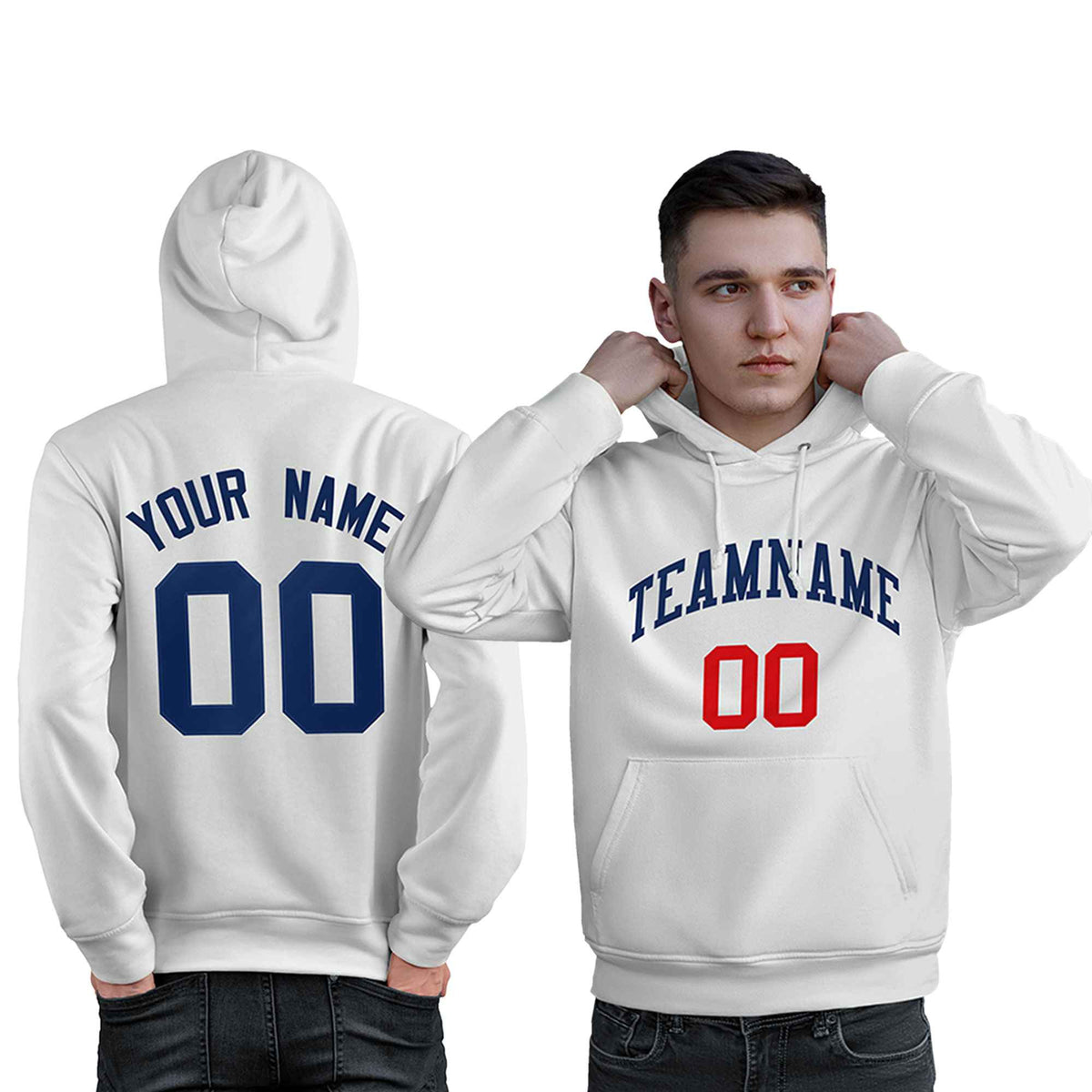 Custom White Navy-Red Classic Style Personalized Sport Pullover Hoodie| KXKSHOP