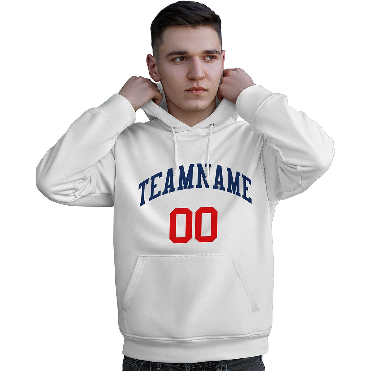 Custom White Navy-Red Classic Style Personalized Sport Pullover Hoodie| KXKSHOP