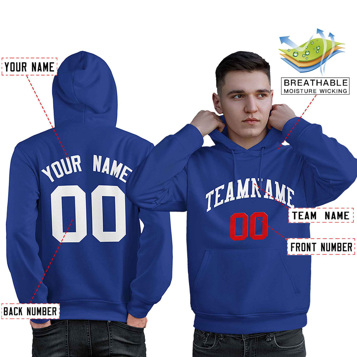 Custom Royal White-Red Classic Style Personalized Sport Pullover Hoodie| KXKSHOP