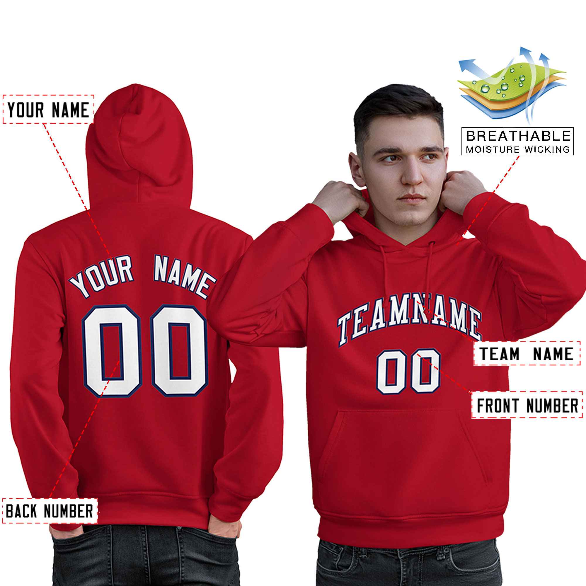 Custom Red Navy-White Classic Style Personalized Sport Pullover Hoodie| KXKSHOP