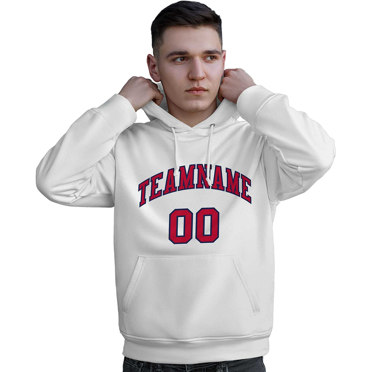 Custom White Red-Navy Classic Style Personalized Sport Pullover Hoodie| KXKSHOP