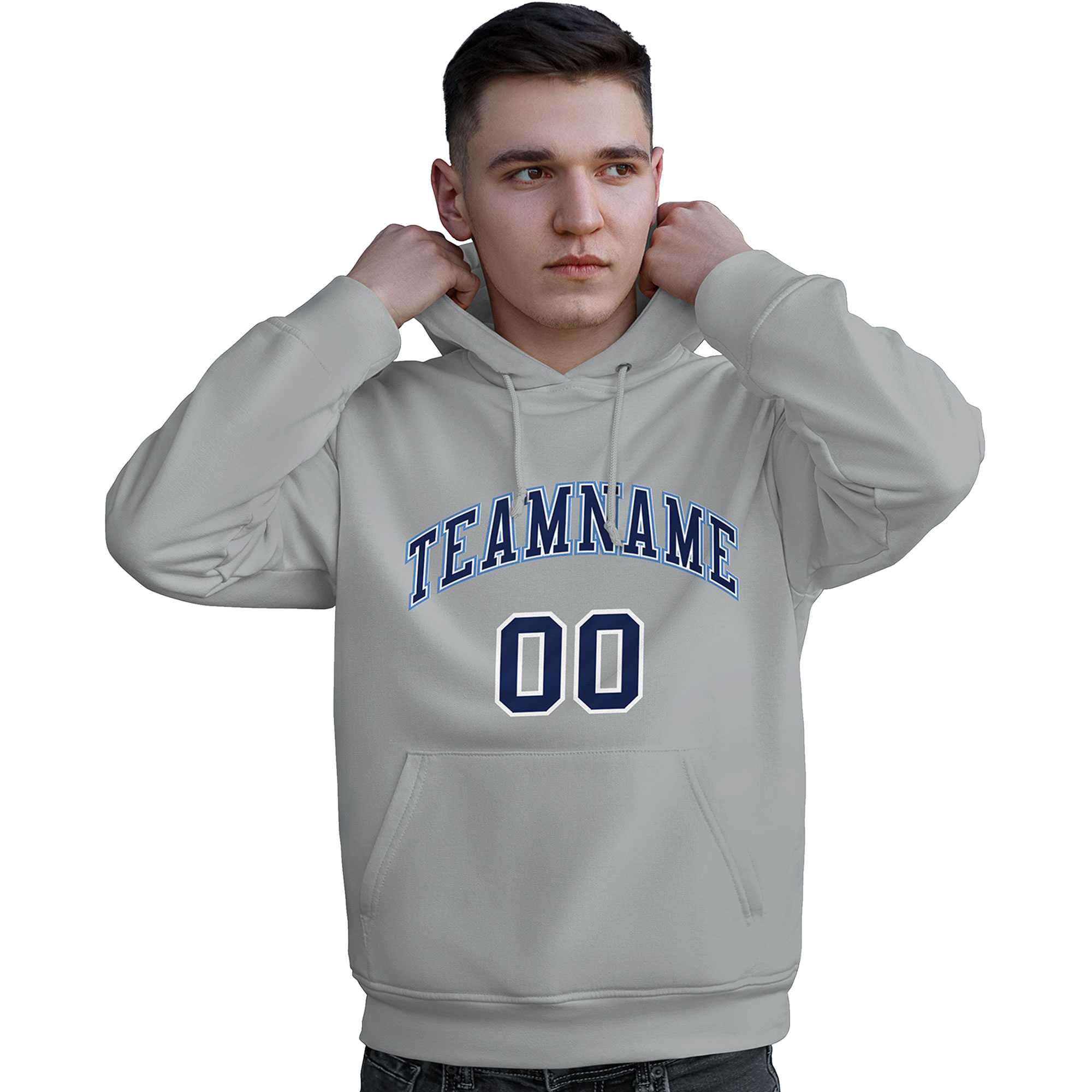 Custom Gray Light Blue-Navy Classic Style Personalized Sport Pullover Hoodie| KXKSHOP