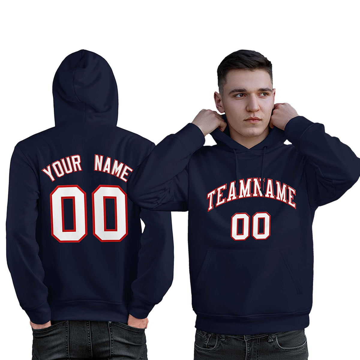 Custom Navy Red-White Classic Style Personalized Sport Pullover Hoodie| KXKSHOP