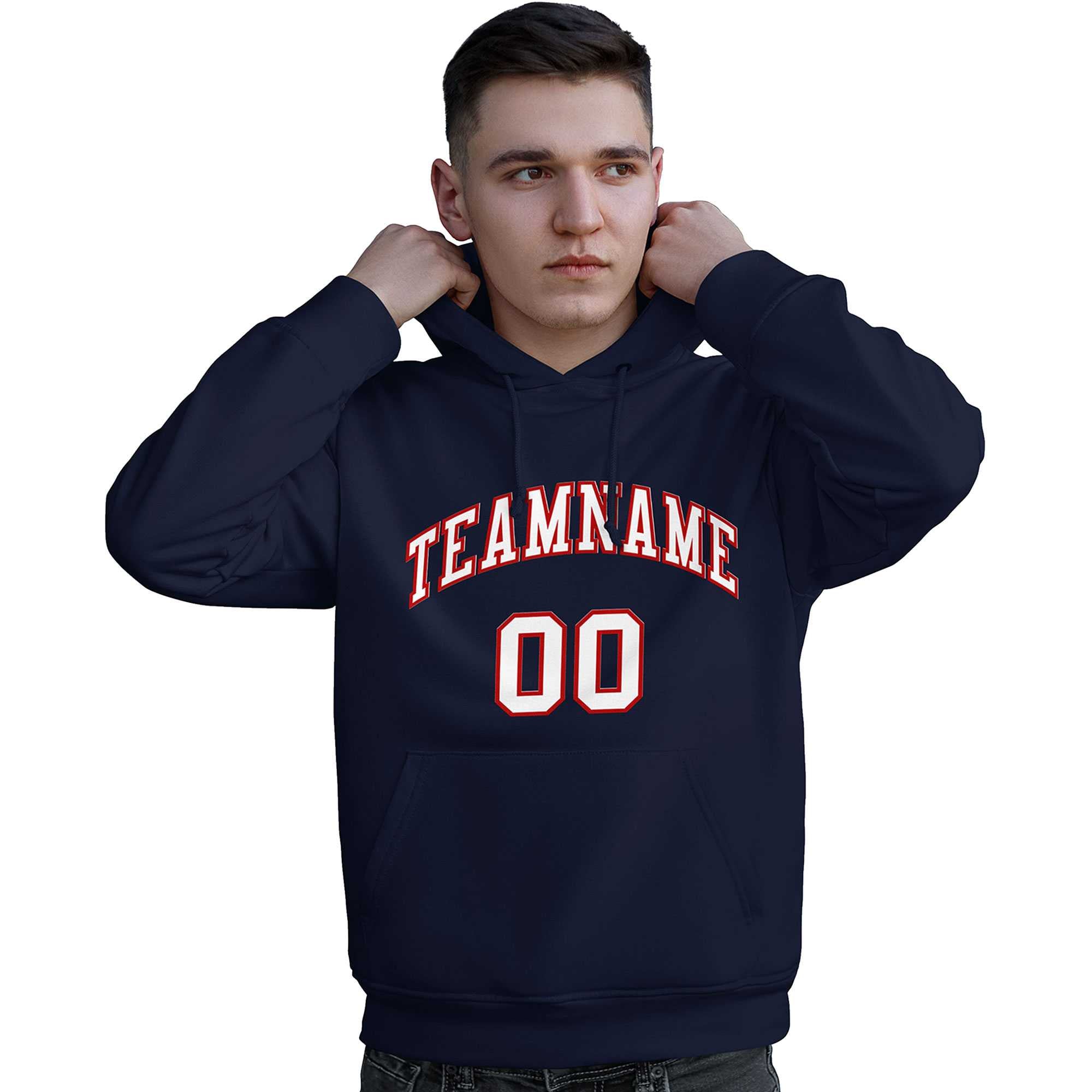Custom Navy Red-White Classic Style Personalized Sport Pullover Hoodie| KXKSHOP