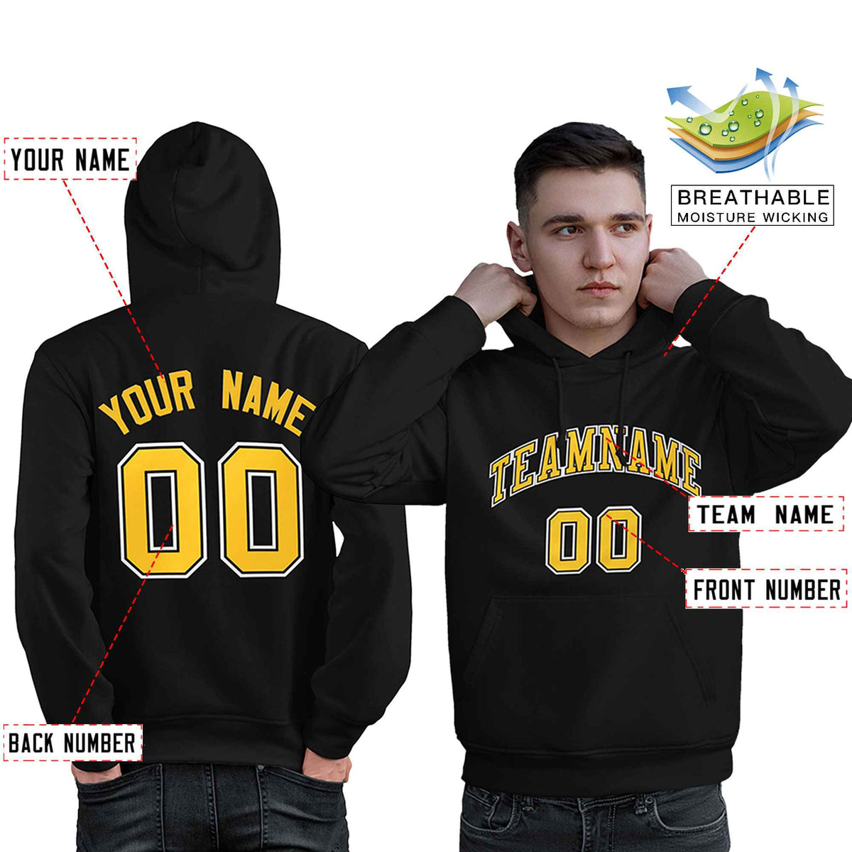 Custom Black Gold-White Classic Style Personalized Sport Pullover Hoodie| KXKSHOP