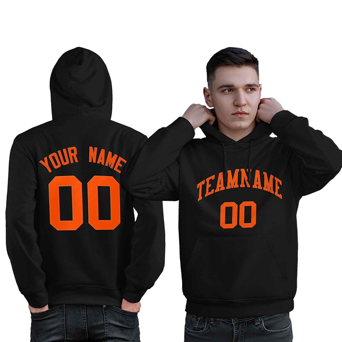 Custom Black Orange Classic Style Personalized Sport Pullover Hoodie| KXKSHOP