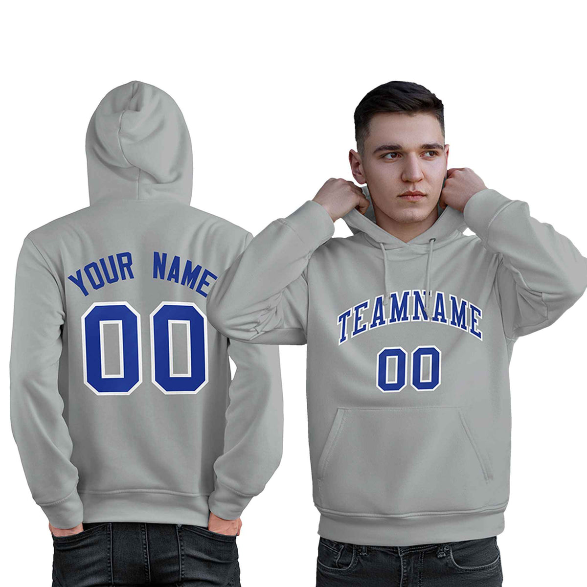 Custom Gray Royal-White Classic Style Personalized Sport Pullover Hoodie| KXKSHOP