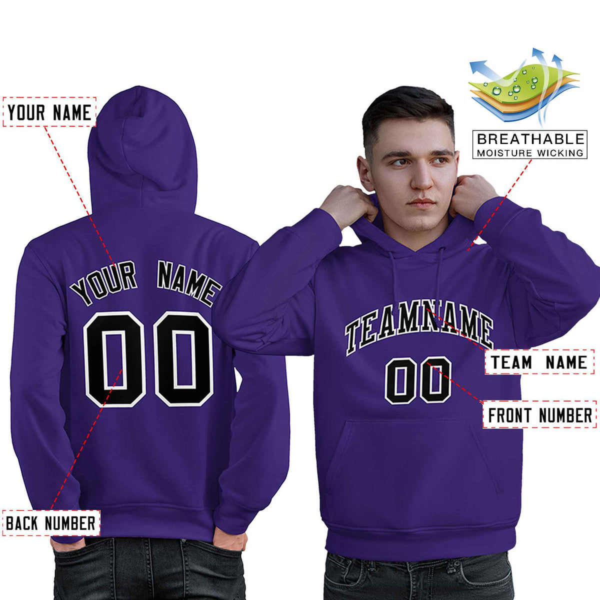 Custom Purple Black-White Classic Style Personalized Sport Pullover Hoodie| KXKSHOP