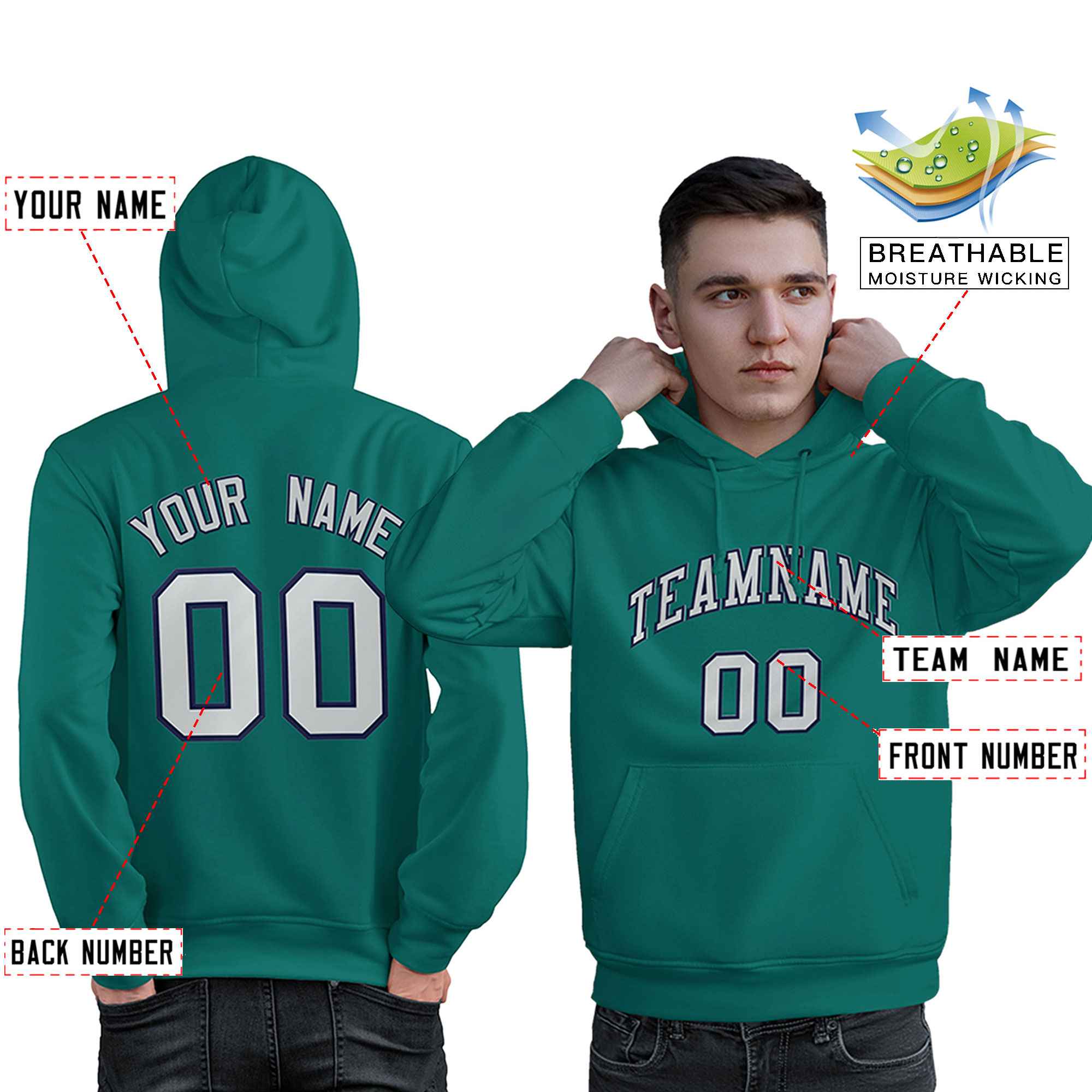 Custom Aqua Gray-Navy Classic Style Personalized Sport Pullover Hoodie| KXKSHOP