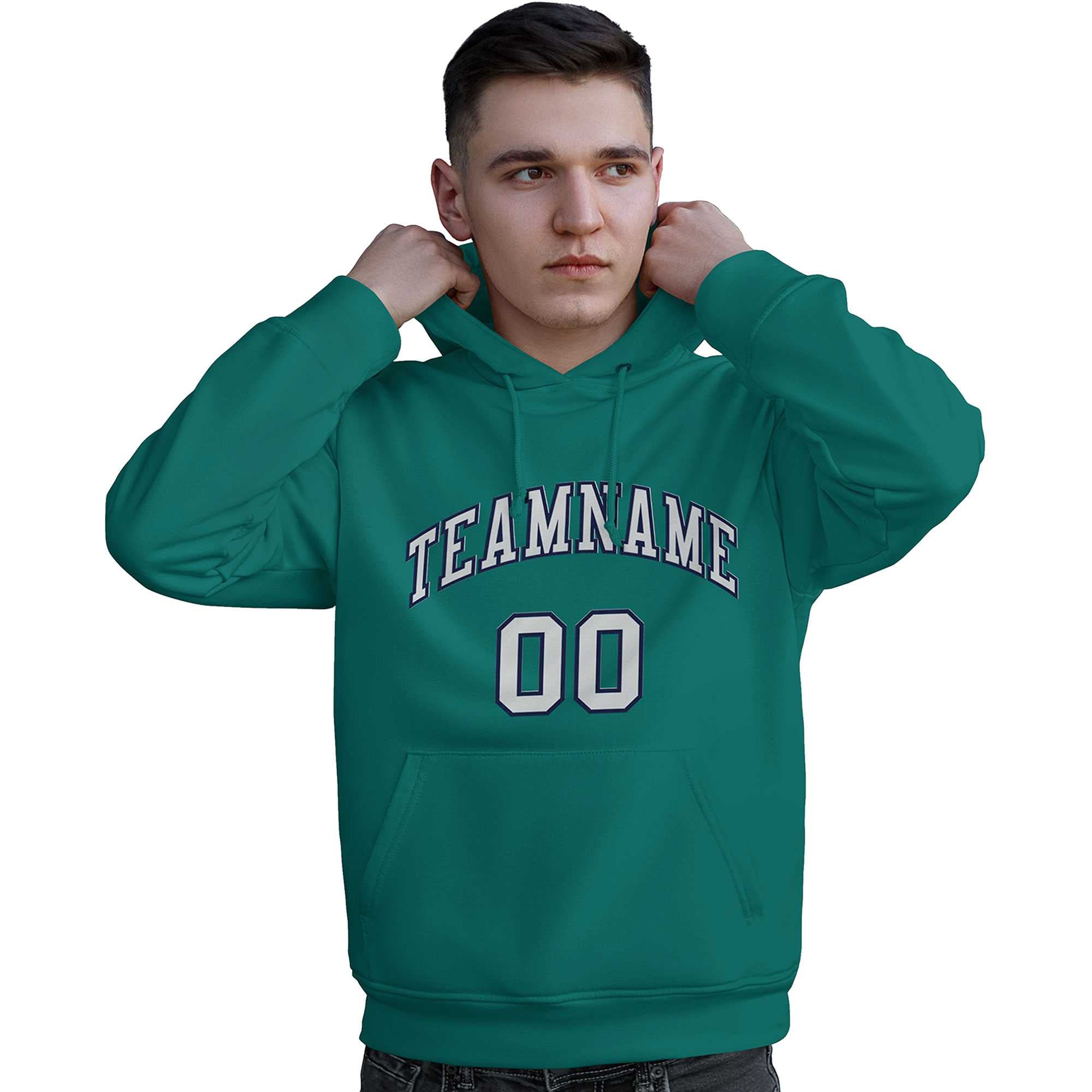 Custom Aqua Gray-Navy Classic Style Personalized Sport Pullover Hoodie| KXKSHOP