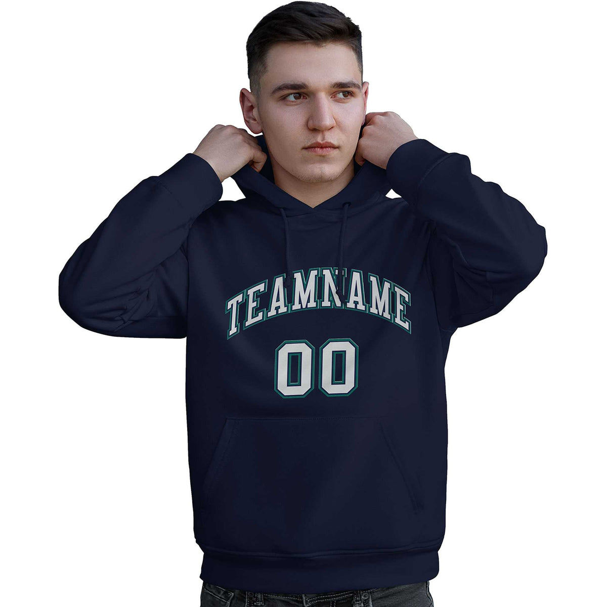 Custom Navy Gray-Aqua Classic Style Personalized Sport Pullover Hoodie| KXKSHOP