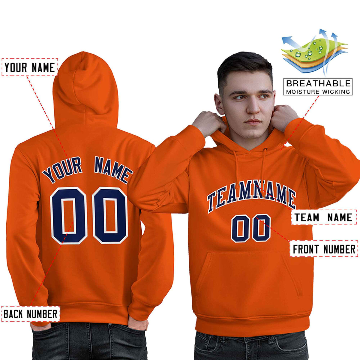 Custom Orange Royal-White Classic Style Personalized Sport Pullover Hoodie| KXKSHOP