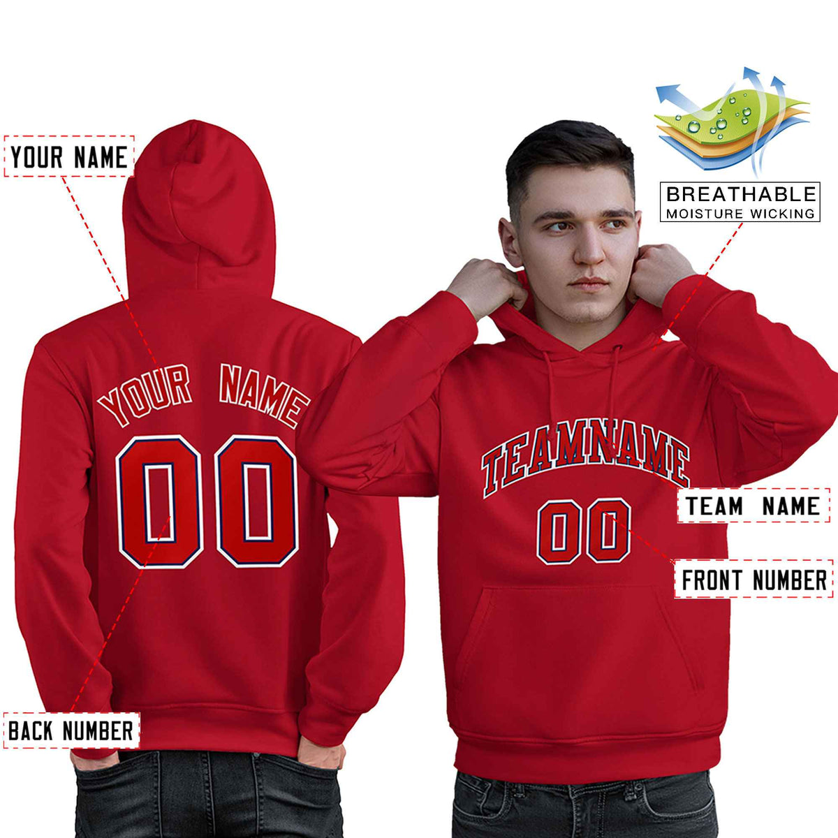 Custom Red Royal-White Classic Style Personalized Sport Pullover Hoodie| KXKSHOP
