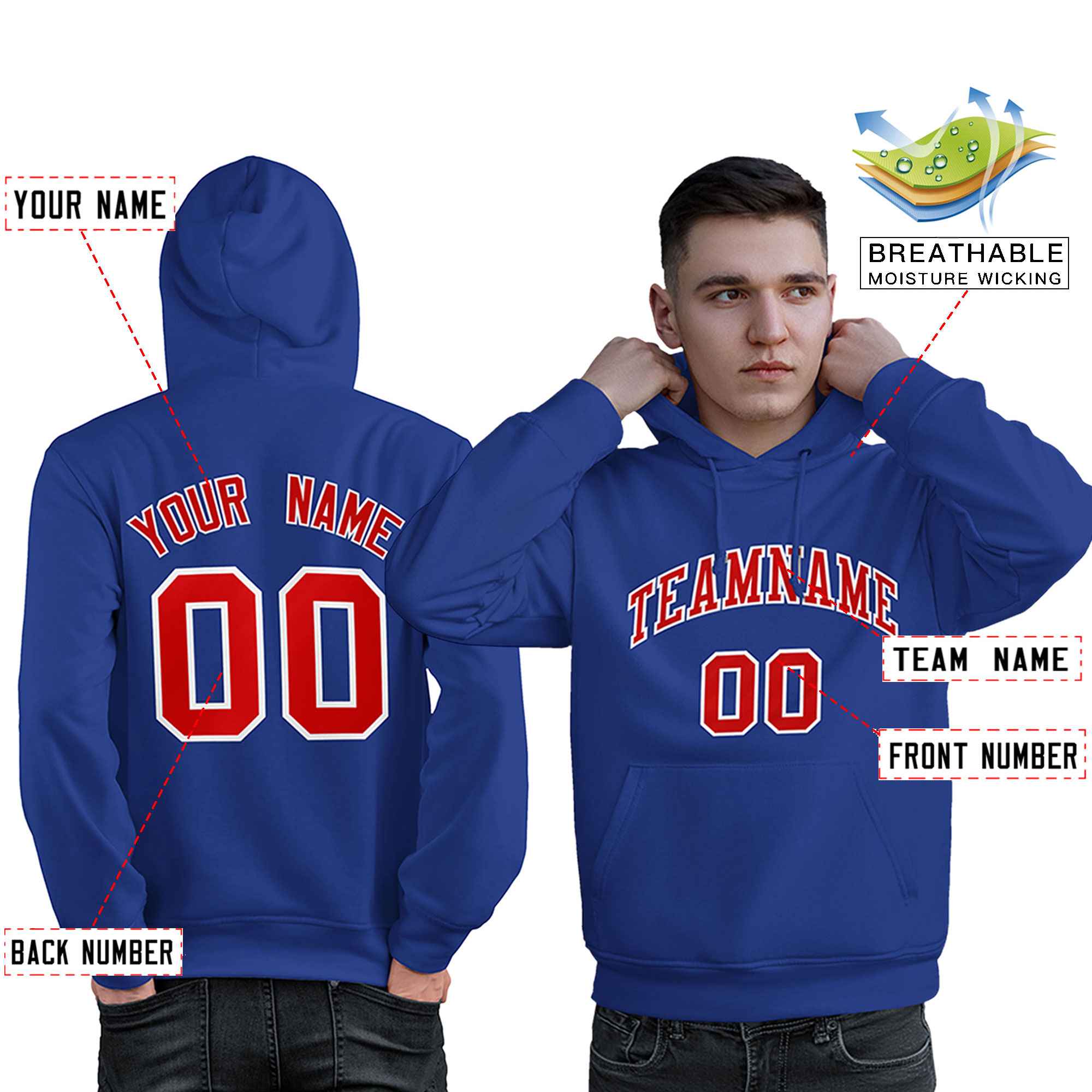 Custom Royal Red-White Classic Style Personalized Sport Pullover Hoodie| KXKSHOP