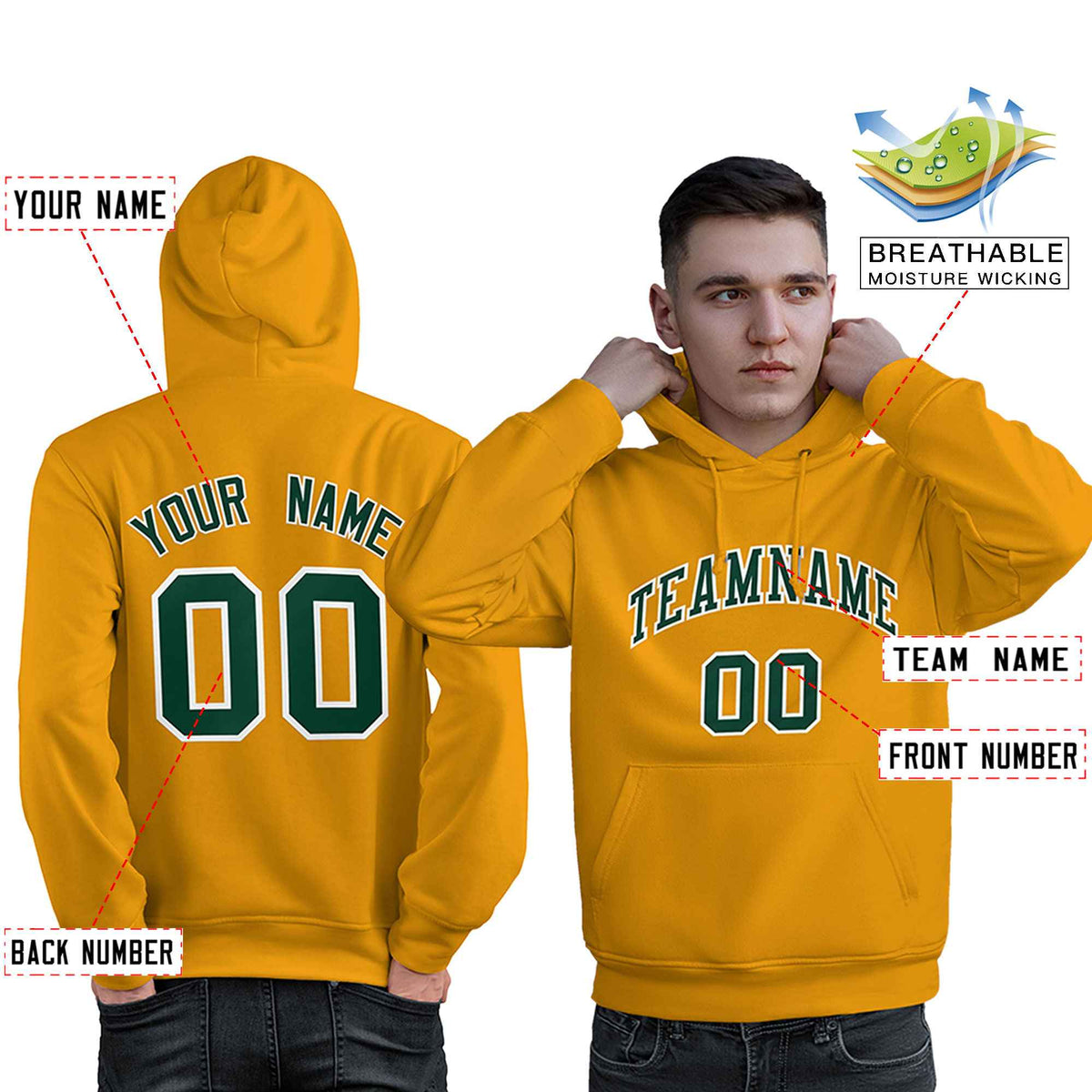 Custom Gold Kelly Green-White Classic Style Personalized Sport Pullover Hoodie| KXKSHOP