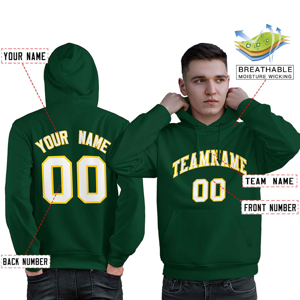 Custom Green White-Gold Classic Style Personalized Sport Pullover Hoodie| KXKSHOP