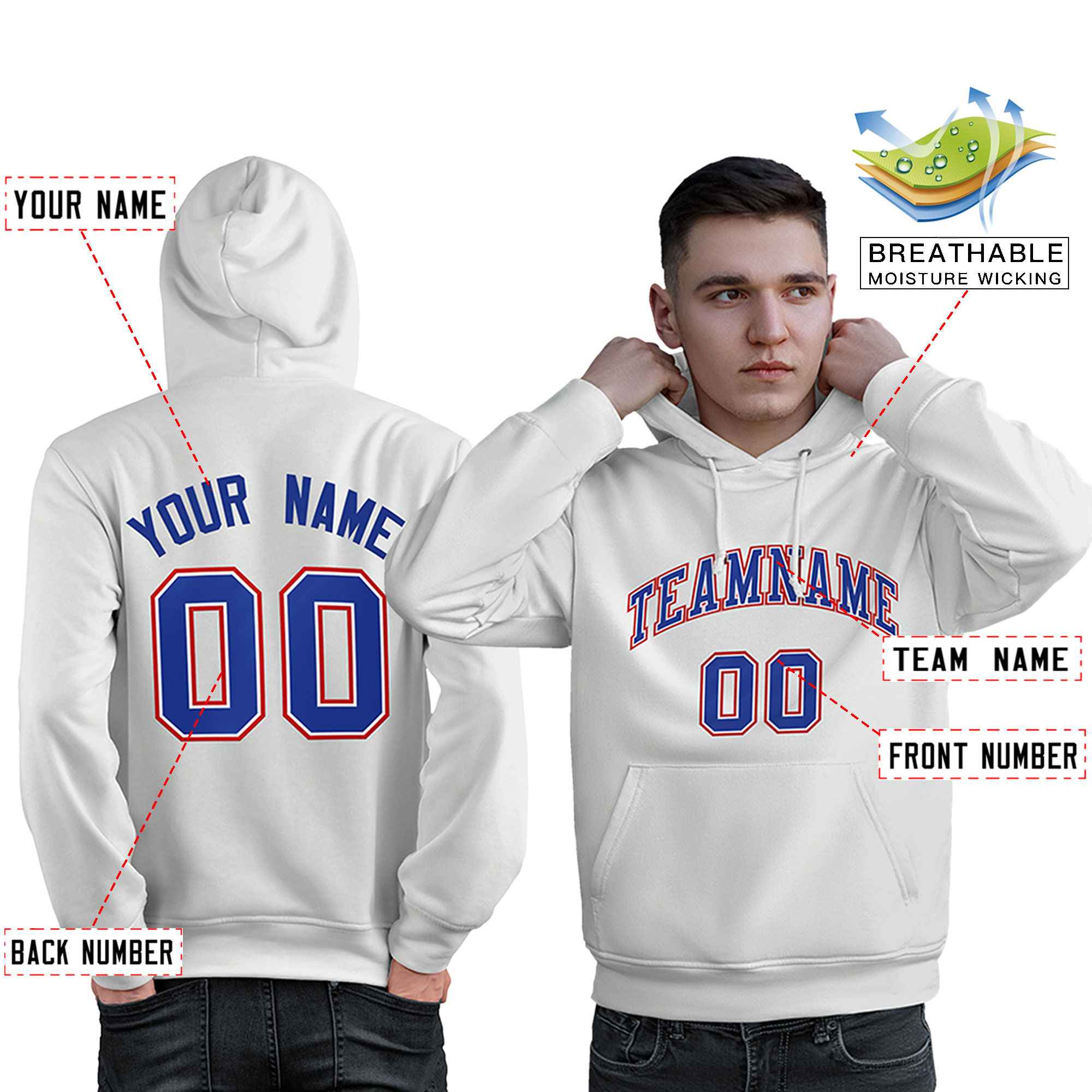 Custom White Royal-Red Classic Style Personalized Sport Pullover Hoodie| KXKSHOP