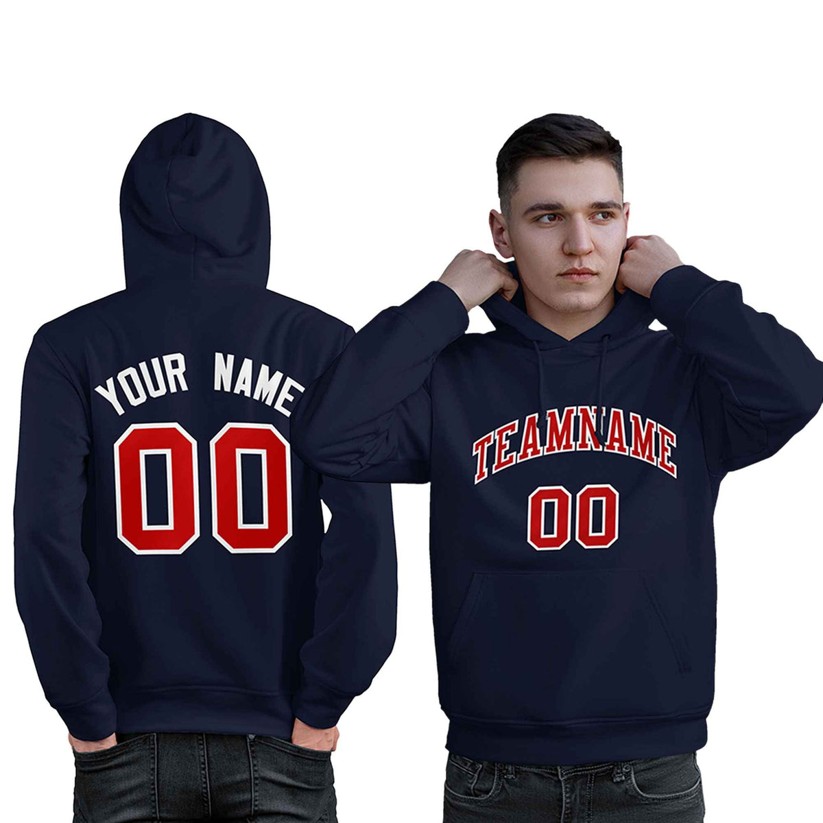 Custom Navy Red-White Classic Style Personalized Sport Pullover Hoodie| KXKSHOP