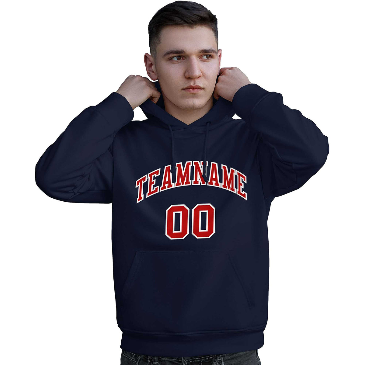 Custom Navy Red-White Classic Style Personalized Sport Pullover Hoodie| KXKSHOP