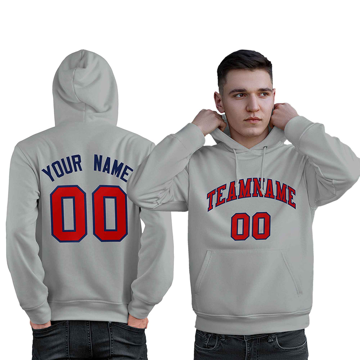 Custom Gray Red-Royal Classic Style Personalized Sport Pullover Hoodie| KXKSHOP