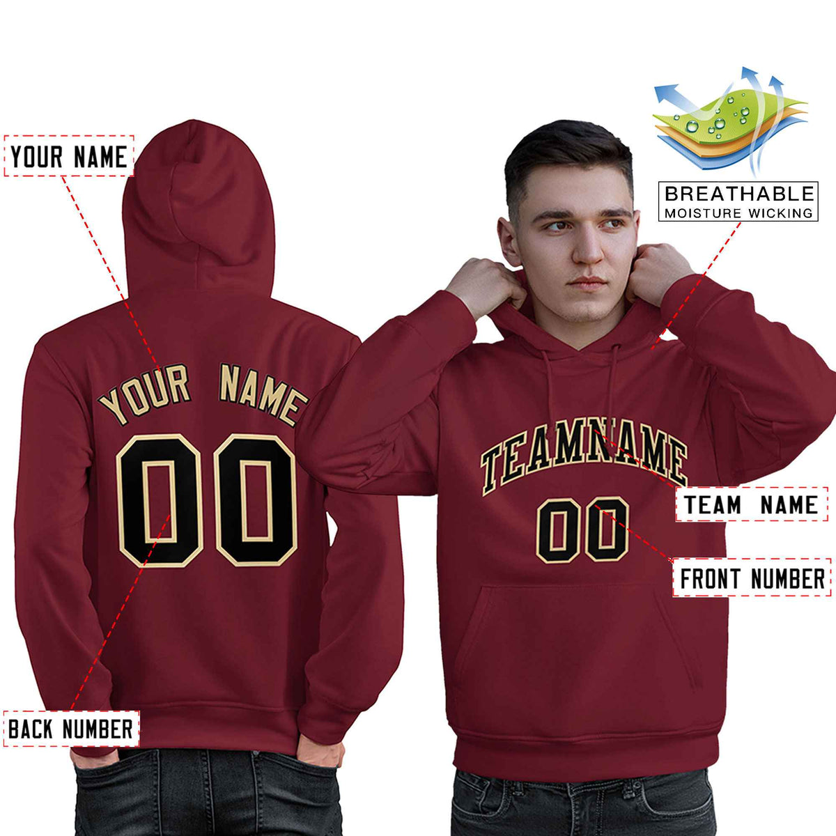 Custom Cardinal Black-Old Gold Classic Style Personalized Sport Pullover Hoodie| KXKSHOP