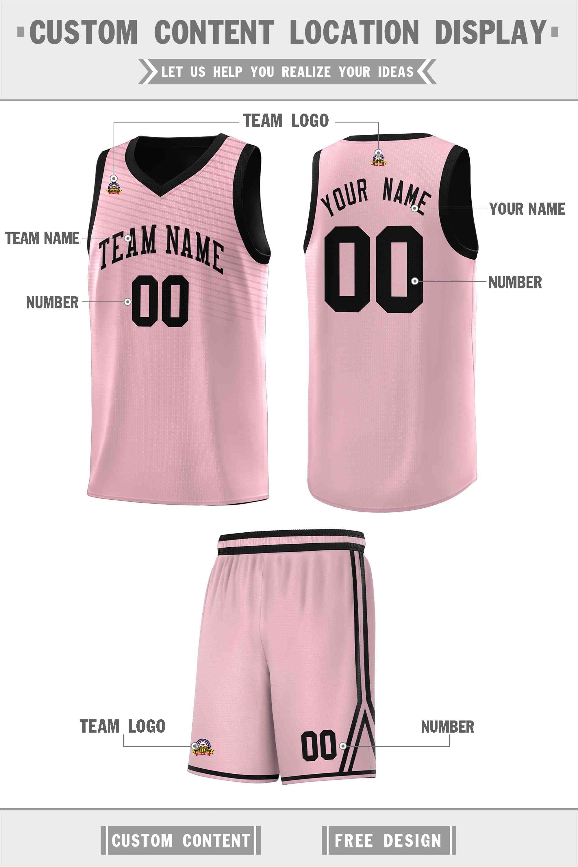 Custom Pink Black Chest Slash Patttern Sports Uniform Basketball Jersey