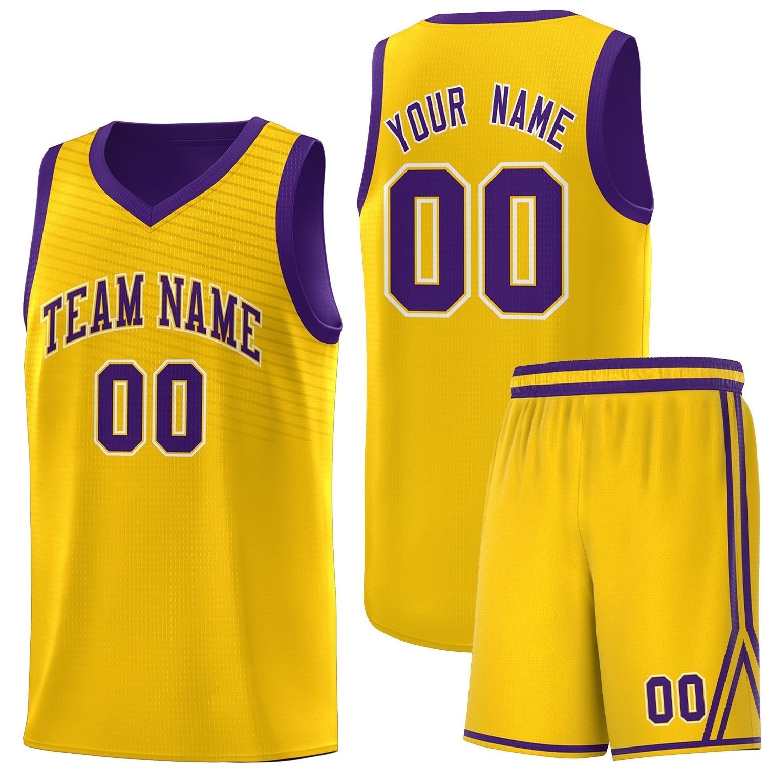 Custom Gold Purple Chest Slash Patttern Sports Uniform Basketball Jersey