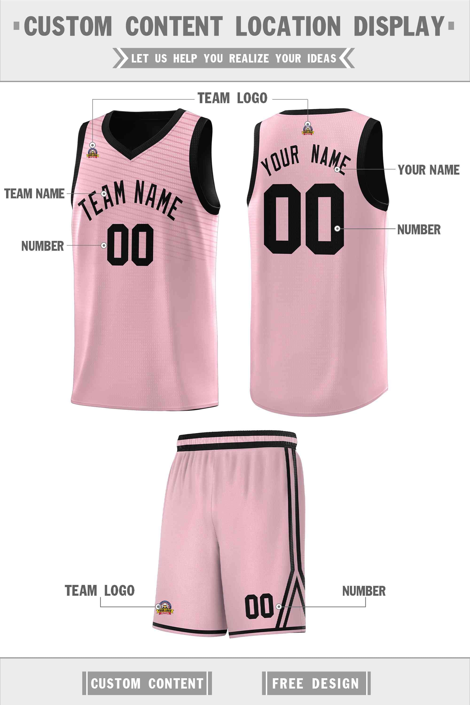 Custom Pink Black Chest Slash Patttern Sports Uniform Basketball Jersey