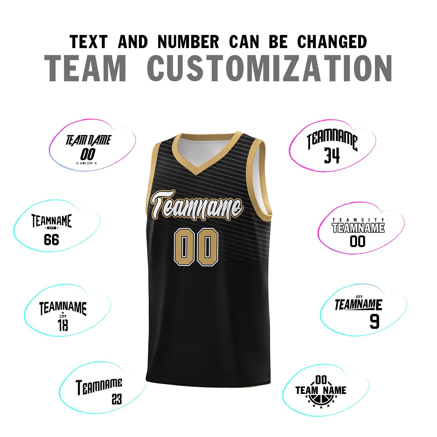 Custom Black Old Gold Chest Slash Patttern Sports Uniform Basketball Jersey