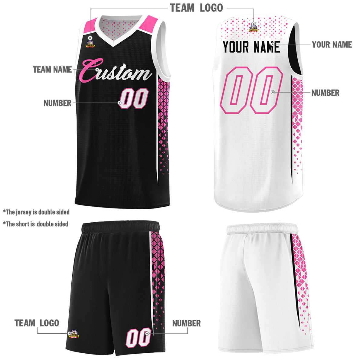 Custom Black White Side Gradient Patttern Double Side Sports Uniform Basketball Jersey|KXKSHOP
