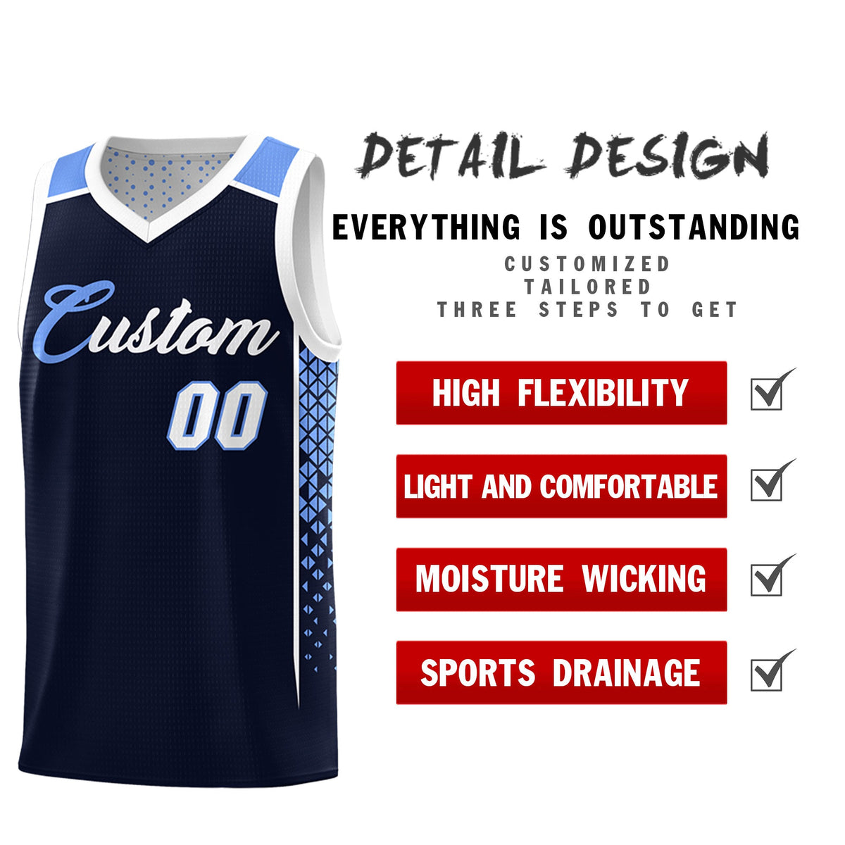 Custom Navy White Side Gradient Patttern Double Side Sports Uniform Basketball Jersey|KXKSHOP