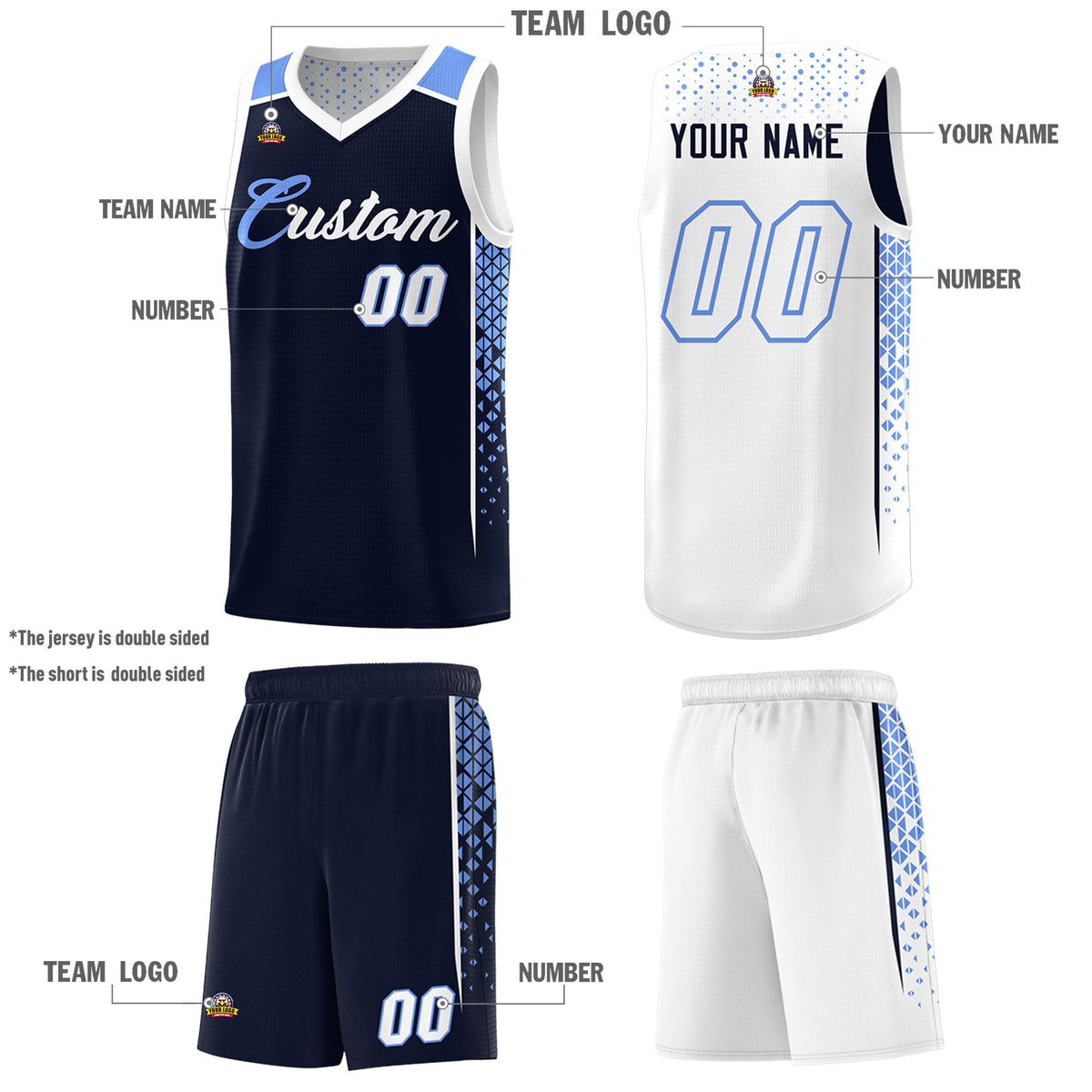 Custom Navy White Side Gradient Patttern Double Side Sports Uniform Basketball Jersey|KXKSHOP