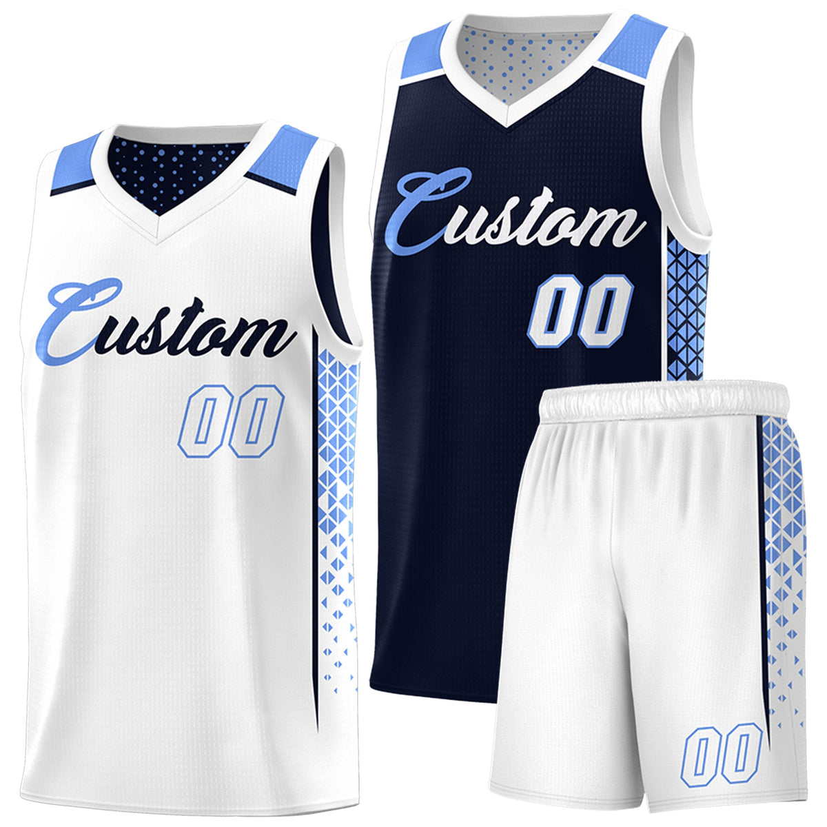 Custom Navy White Side Gradient Patttern Double Side Sports Uniform Basketball Jersey|KXKSHOP