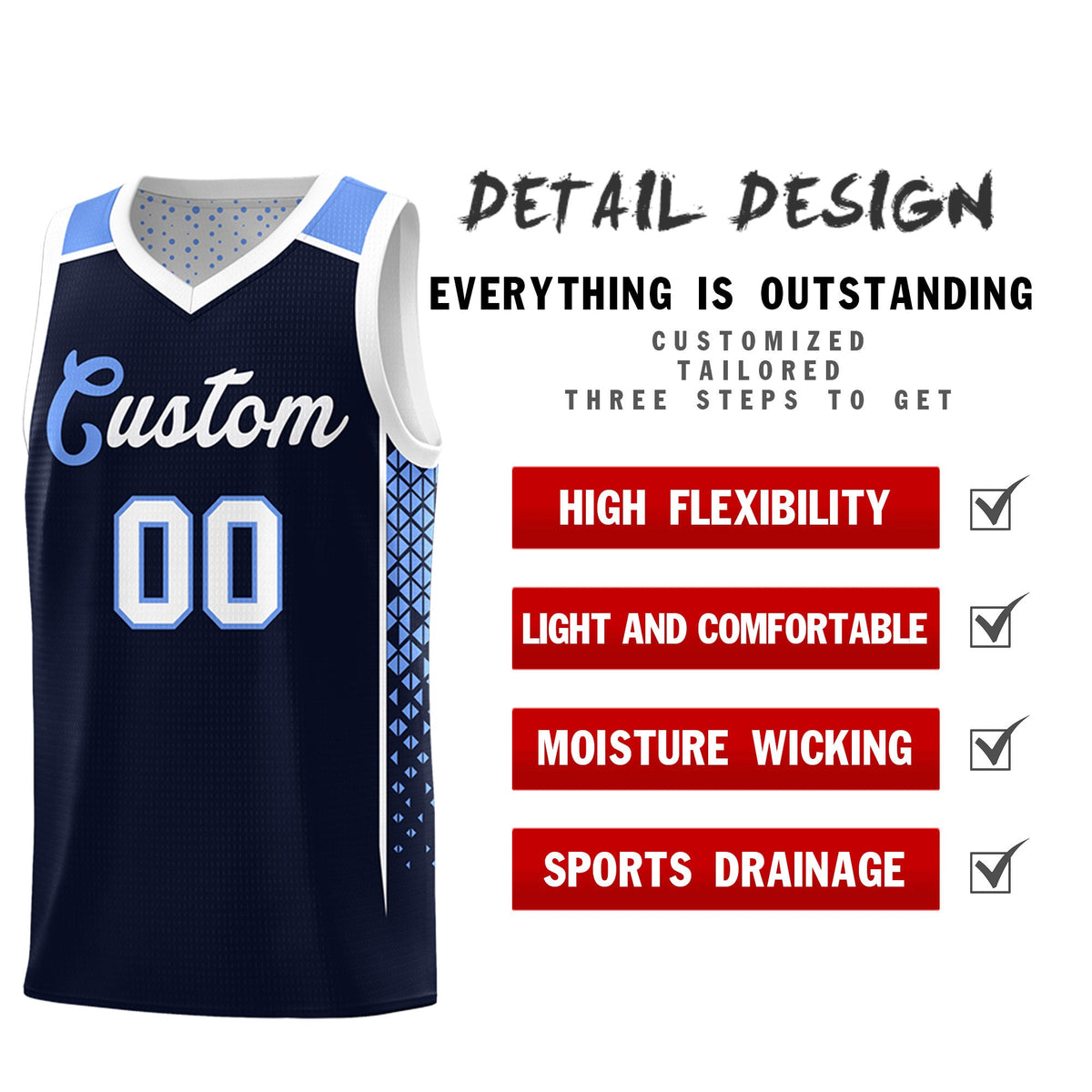 Custom Navy White Side Gradient Patttern Double Side Sports Uniform Basketball Jersey|KXKSHOP