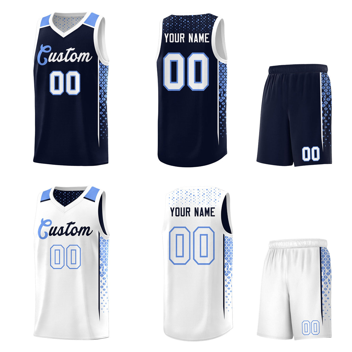 Custom Navy White Side Gradient Patttern Double Side Sports Uniform Basketball Jersey|KXKSHOP