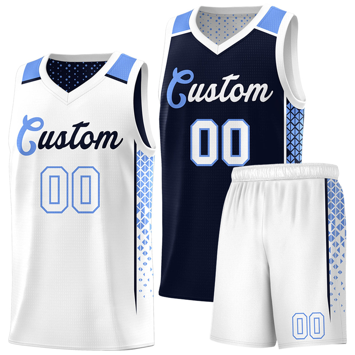 Custom Navy White Side Gradient Patttern Double Side Sports Uniform Basketball Jersey|KXKSHOP
