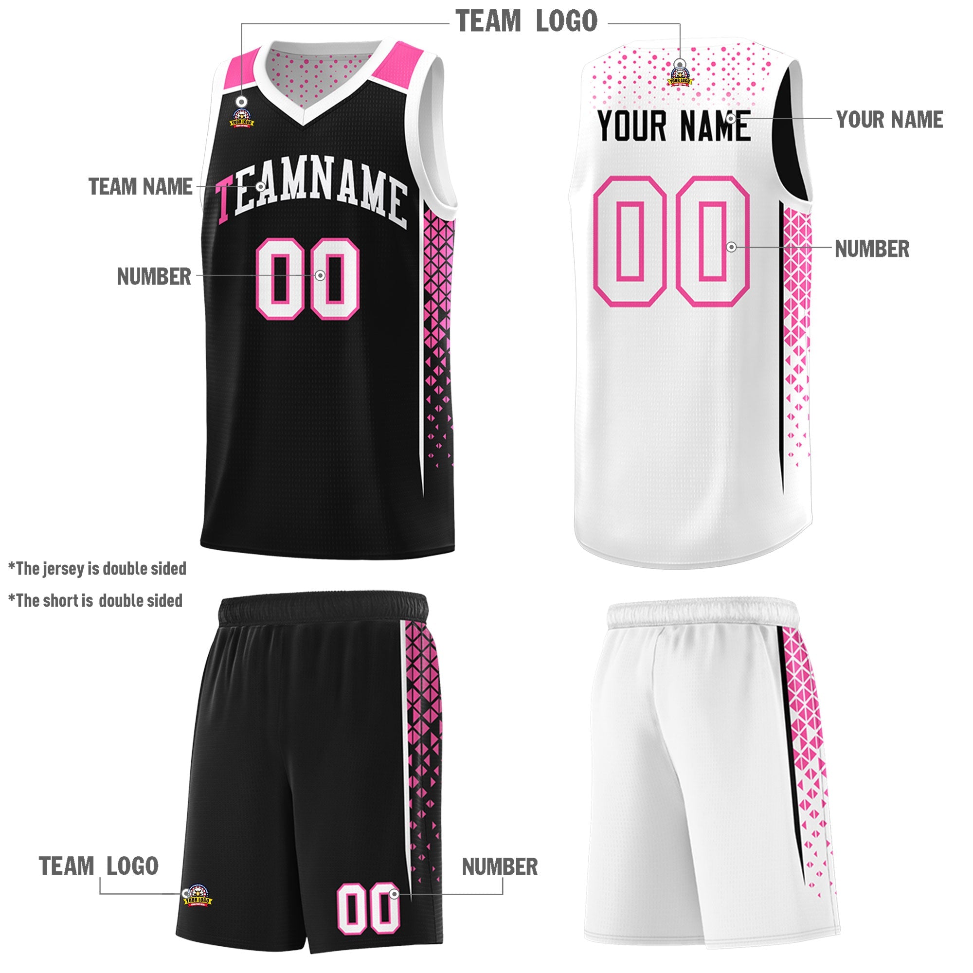 Custom Black White Side Gradient Patttern Double Side Sports Uniform Basketball Jersey|KXKSHOP