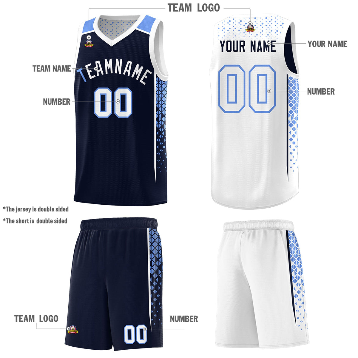 Custom Navy White Side Gradient Patttern Double Side Sports Uniform Basketball Jersey|KXKSHOP
