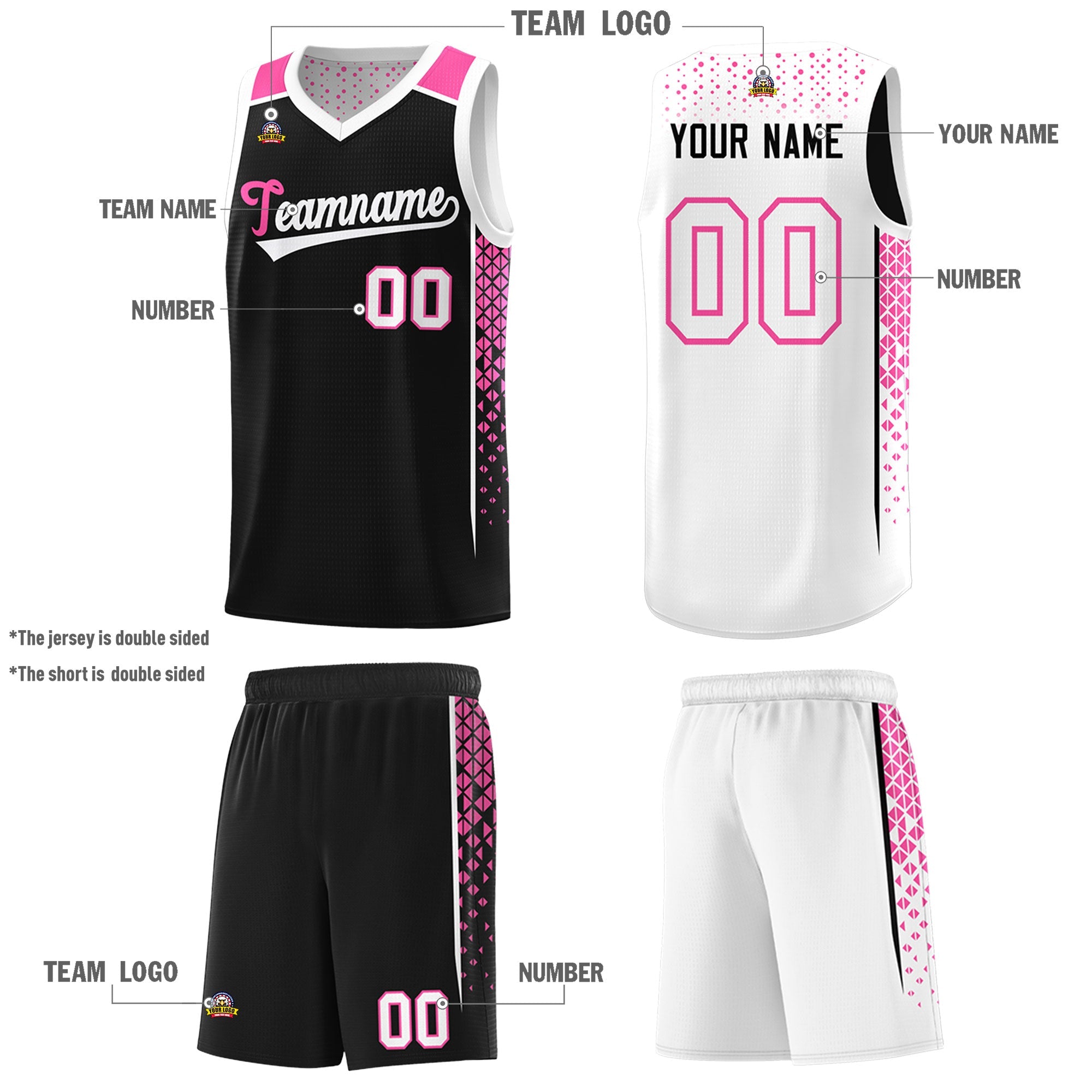 Custom Black White Side Gradient Patttern Double Side Sports Uniform Basketball Jersey|KXKSHOP