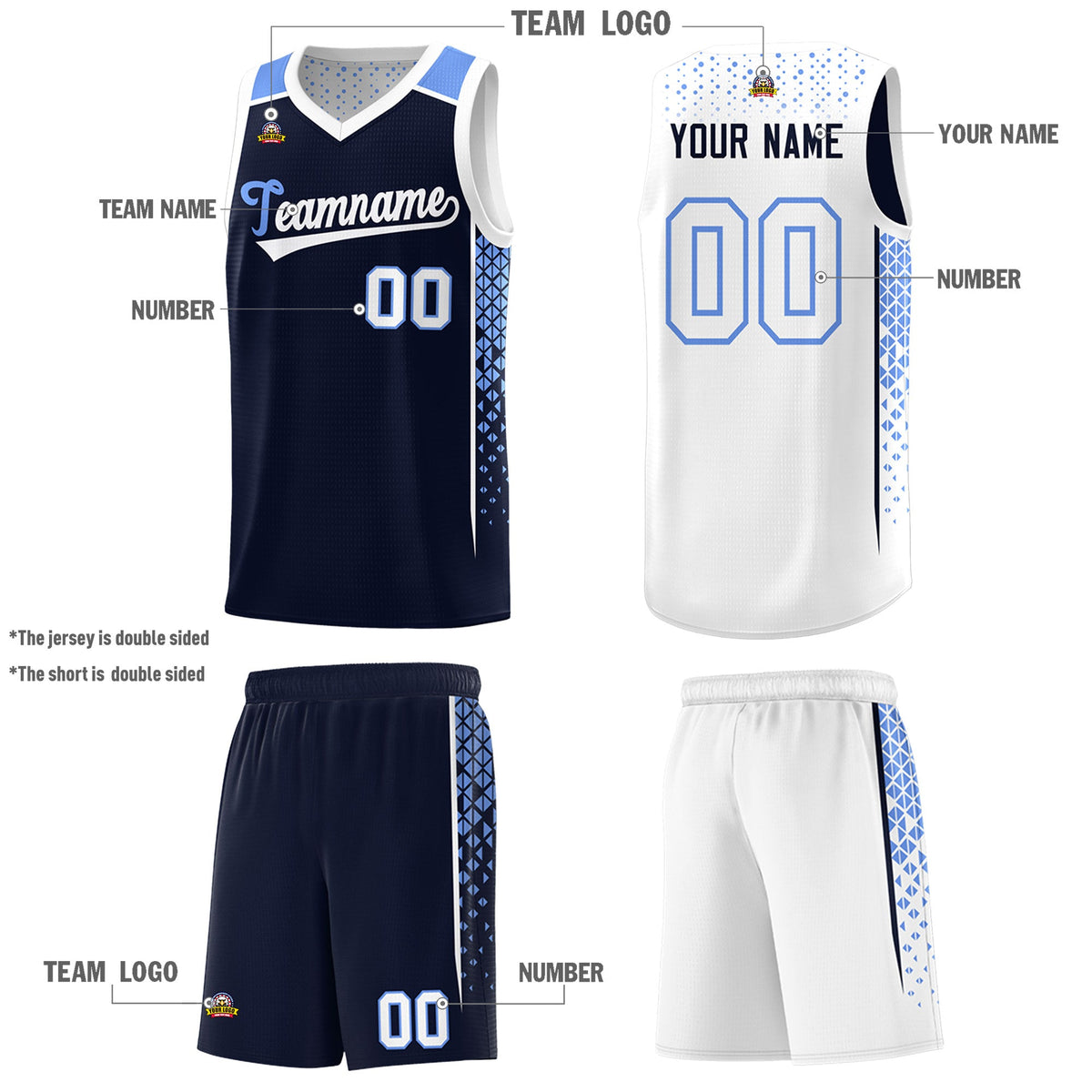 Custom Navy White Side Gradient Patttern Double Side Sports Uniform Basketball Jersey|KXKSHOP