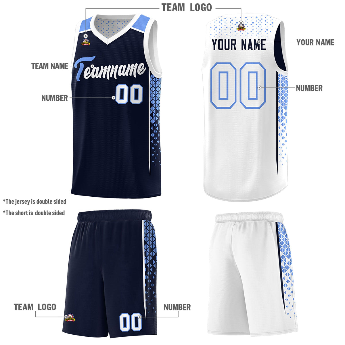 Custom Navy White Side Gradient Patttern Double Side Sports Uniform Basketball Jersey|KXKSHOP