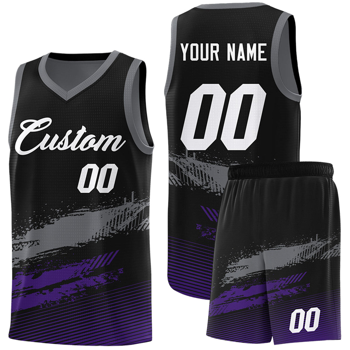 Custom Black Grey and Purple Graffiti Pattern Sports Uniform Basketball Jersey|KXKSHOP