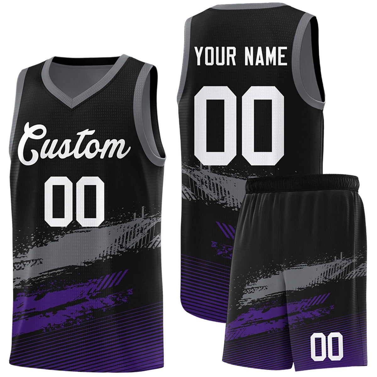 Custom Black Grey and Purple Graffiti Pattern Sports Uniform Basketball Jersey|KXKSHOP