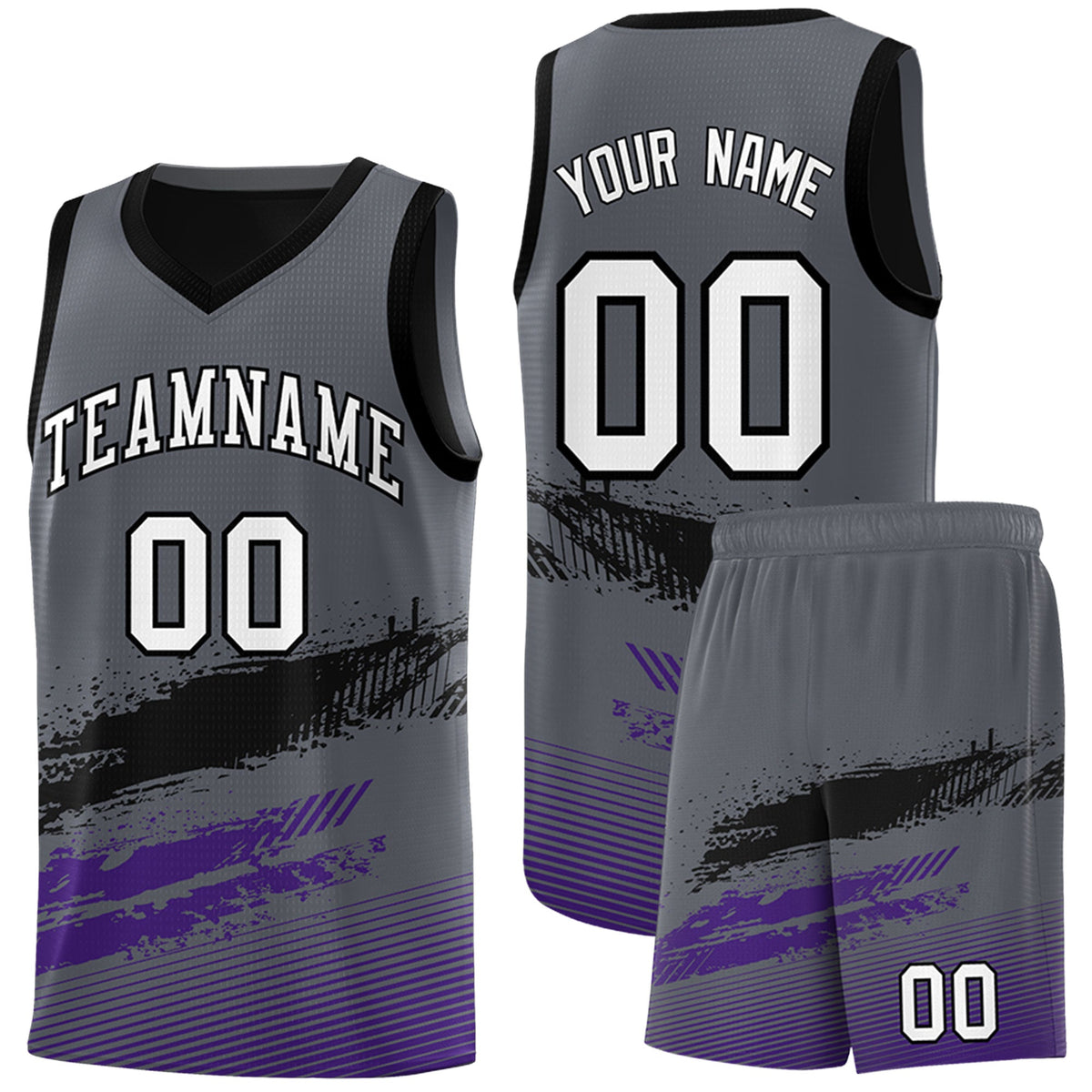 Custom Black Grey and Purple Graffiti Pattern Sports Uniform Basketball Jersey|KXKSHOP