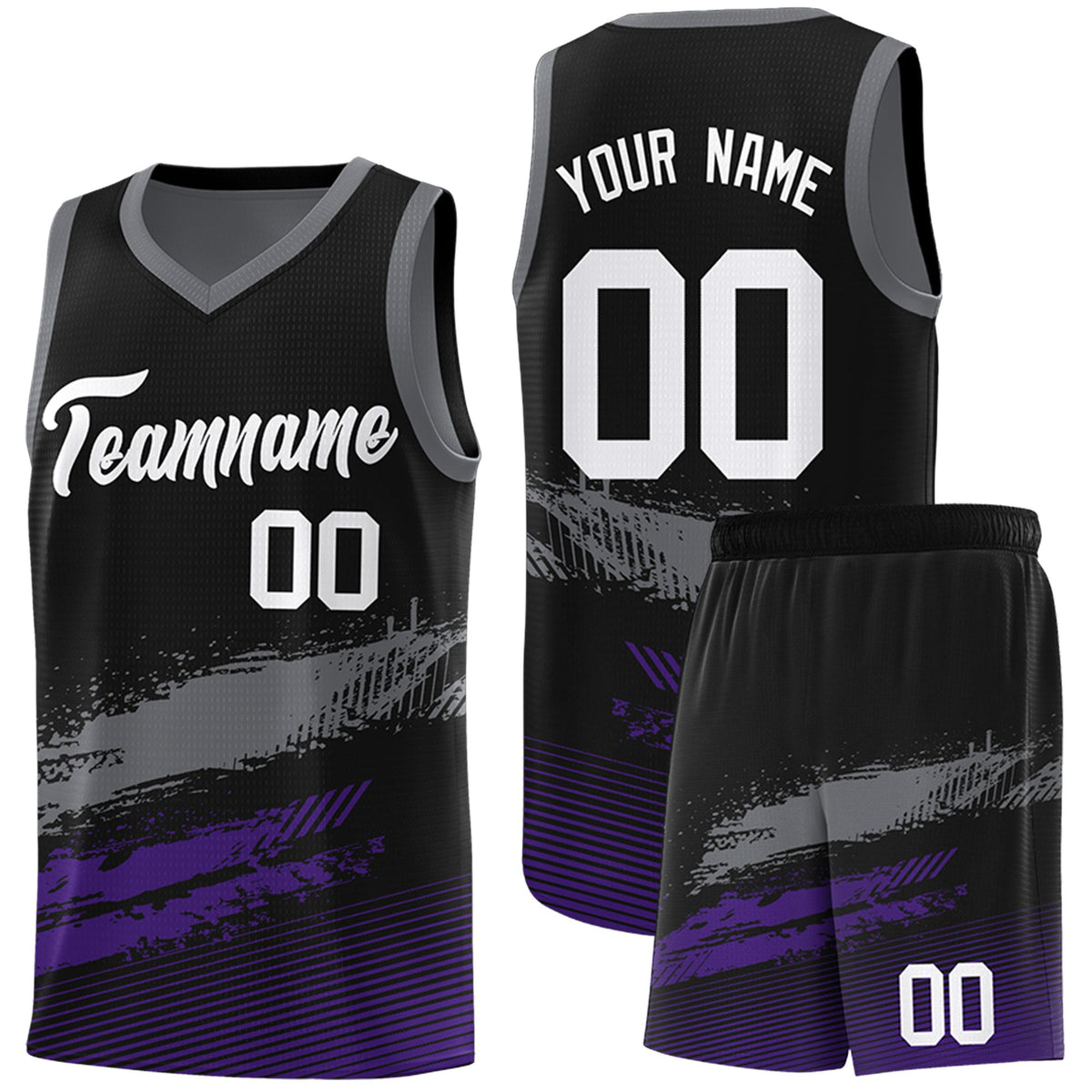 Custom Black Grey and Purple Graffiti Pattern Sports Uniform Basketball Jersey|KXKSHOP