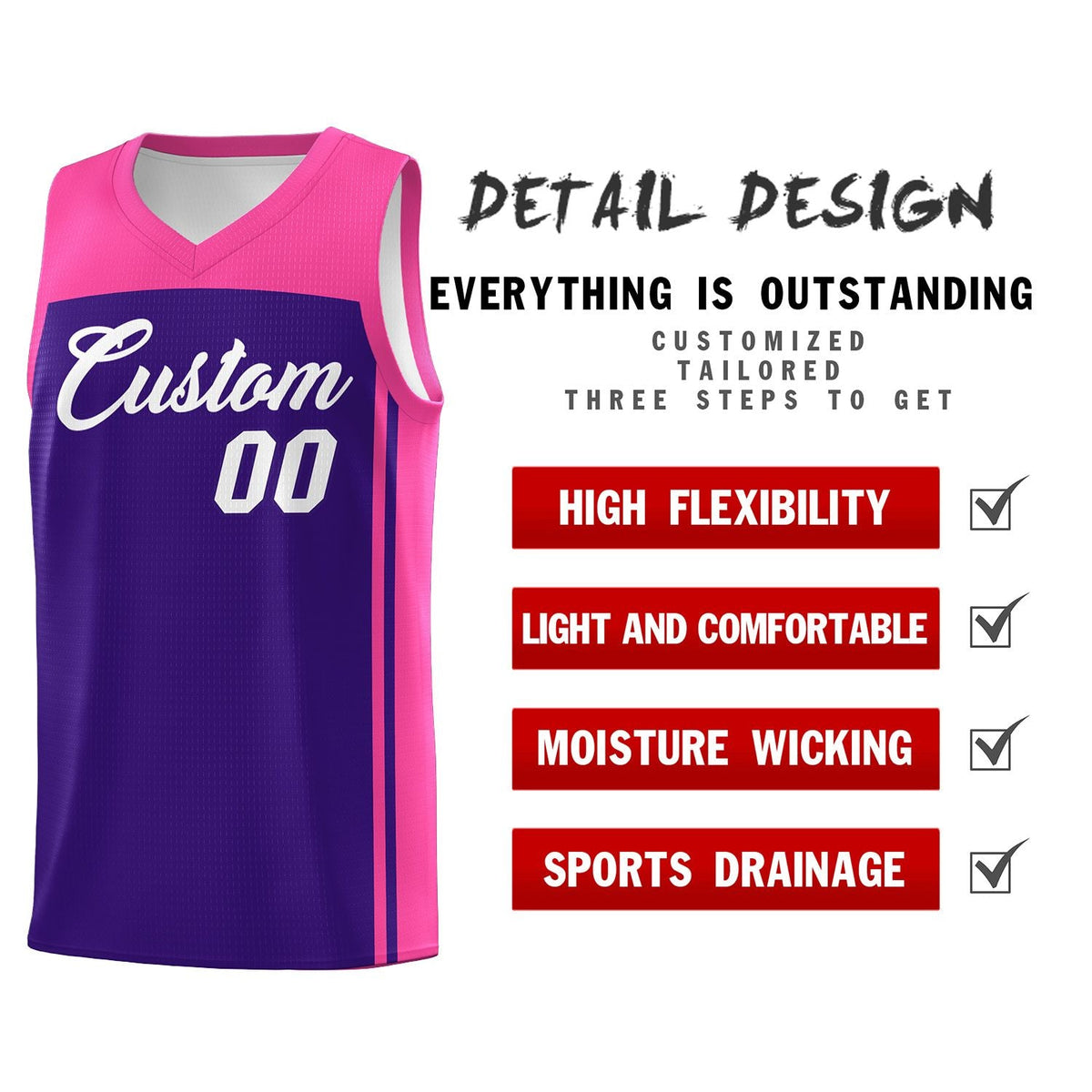 Custom Purple Pink Classic Sets Sports Uniform Basketball Jersey