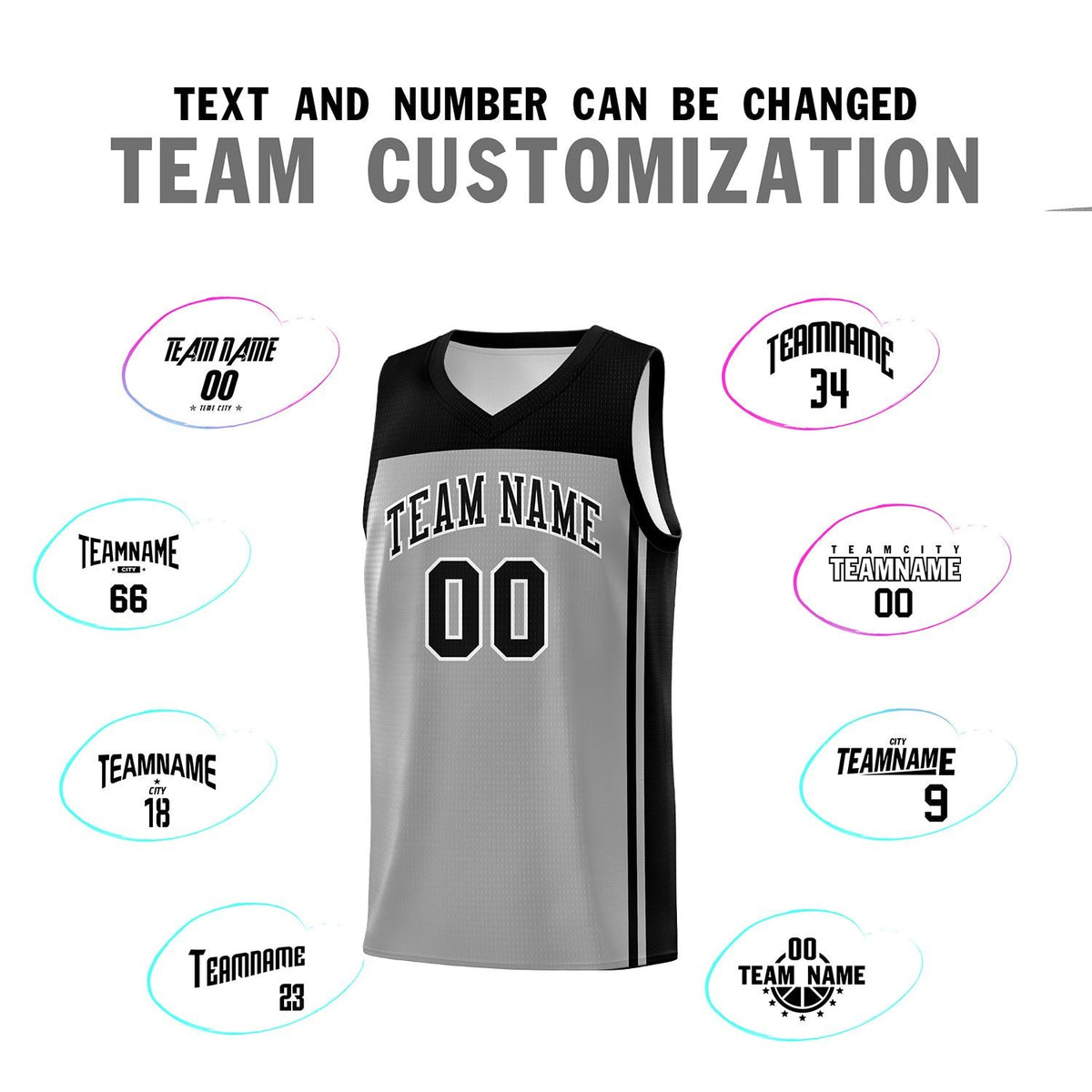 Custom Grey Black Classic Sets Sports Uniform Basketball Jersey