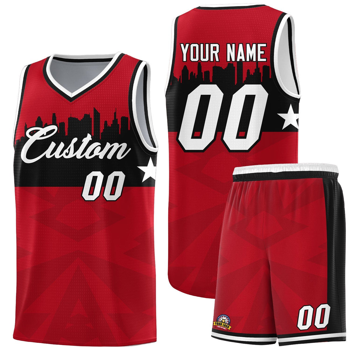 Custom Red Personalized City Silhouette Pattern Sports Uniform Basketball Jersey|KXKSHOP
