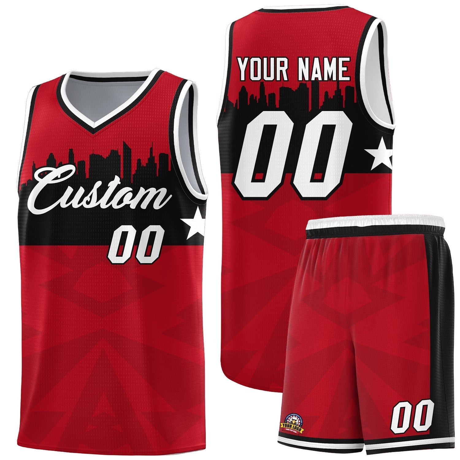 Custom Red Personalized City Silhouette Pattern Sports Uniform Basketball Jersey|KXKSHOP